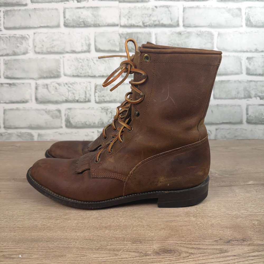 Justin L575 Lace Up Kiltie Boots Brown Leather Womens 8.5B